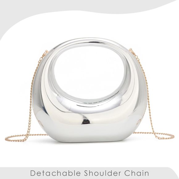 Gold Acrylic Clutch Purse Moon Hape Top Handle Handbag Colorful :D - Picture 4 of 6